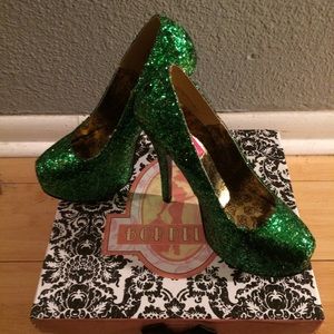 Green Glitter Bordello Teeze Platform Pumps Size 6